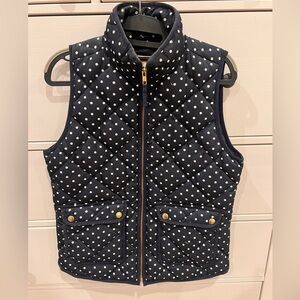 J. Crew Navy Quilted Puffer Vest with White Polka Dots